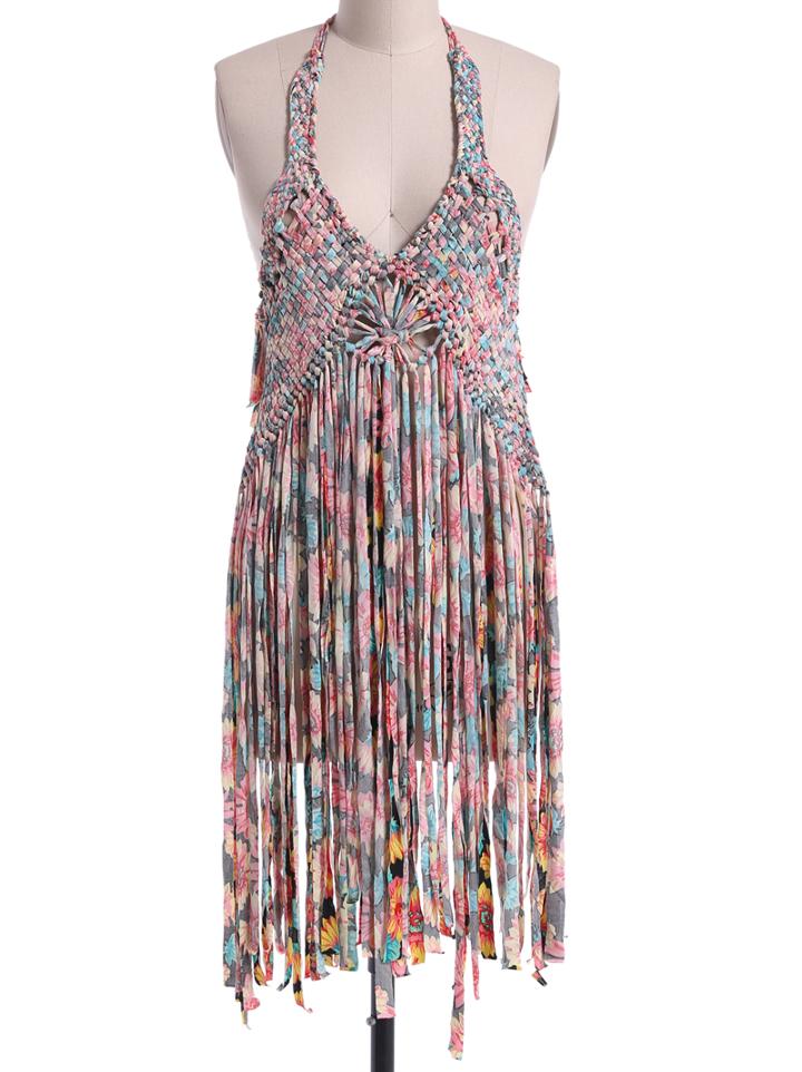 Romwe Halter With Tassel Bikini Dress