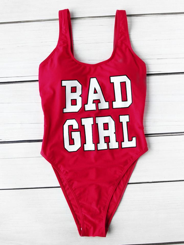 Romwe Graphic Print One Piece Swimsuit