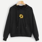 Romwe Floral Embroidery Hooded Sweatshirt