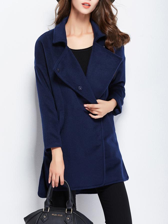 Romwe Lapel Pockets Slit Woolen Coat