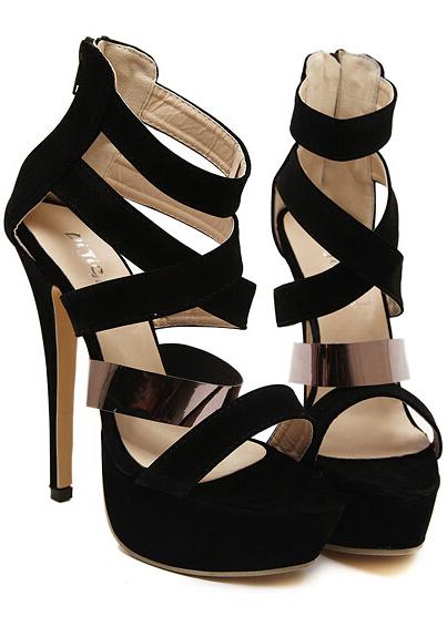 Romwe Black Platform Back Zipper High Heeled Pumps