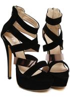 Romwe Black Platform Back Zipper High Heeled Pumps