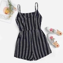 Romwe Striped Cami Playsuit