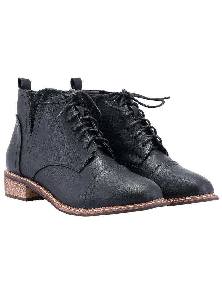 Romwe Black V Cut Lace Up Boots