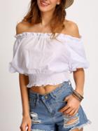 Romwe White Off The Shoulder Flounce Top