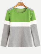 Romwe Color Block Round Neck Casual T-shirt