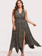 Romwe High Slit Hanky Hem Metallic Halter Dress