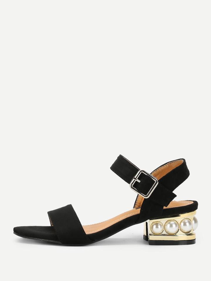 Romwe Strappy Block Heeled Suede Sandals