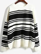 Romwe Striped Loose White Sweater