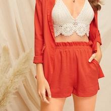 Romwe Frilled Trim Slant Pocket Shorts