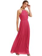 Romwe Hot Pink Sleeveless Halterneck Pleated Infinity Maxi Dress
