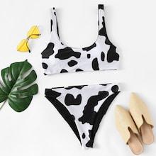 Romwe Cow Pattern Bikini Set