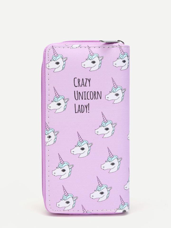 Romwe Animal & Letter Print Pu Wallet