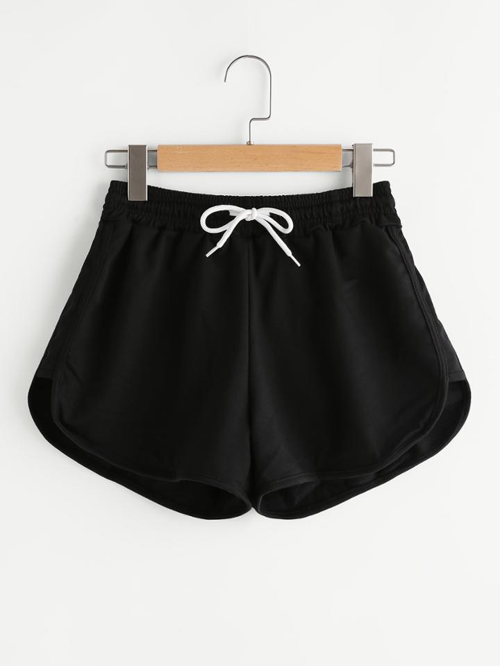 Romwe Drawstring Waist Dolphin Hem Shorts