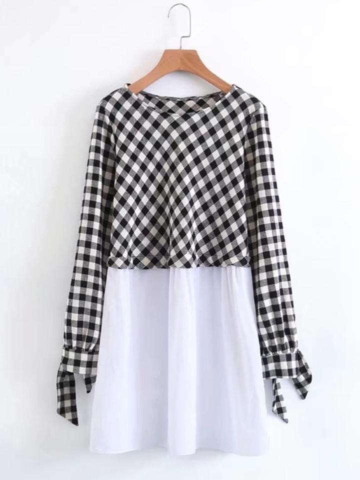 Romwe 2 In 1 Gingham Smock Dress