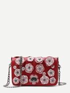 Romwe Flower Decorated Crossbody Bag With Chain