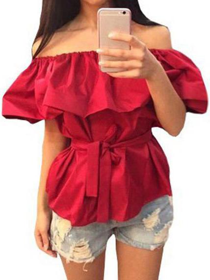 Romwe Off The Shoulder Ruffle Top