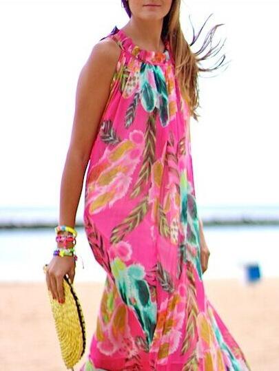 Romwe Women Florals Beachy Chiffon Dress