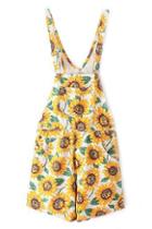 Romwe Romwe Sunflowers Print Self-tie Buckle Playsuit