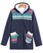 Romwe Gloves Pockets Tribal Print Coat