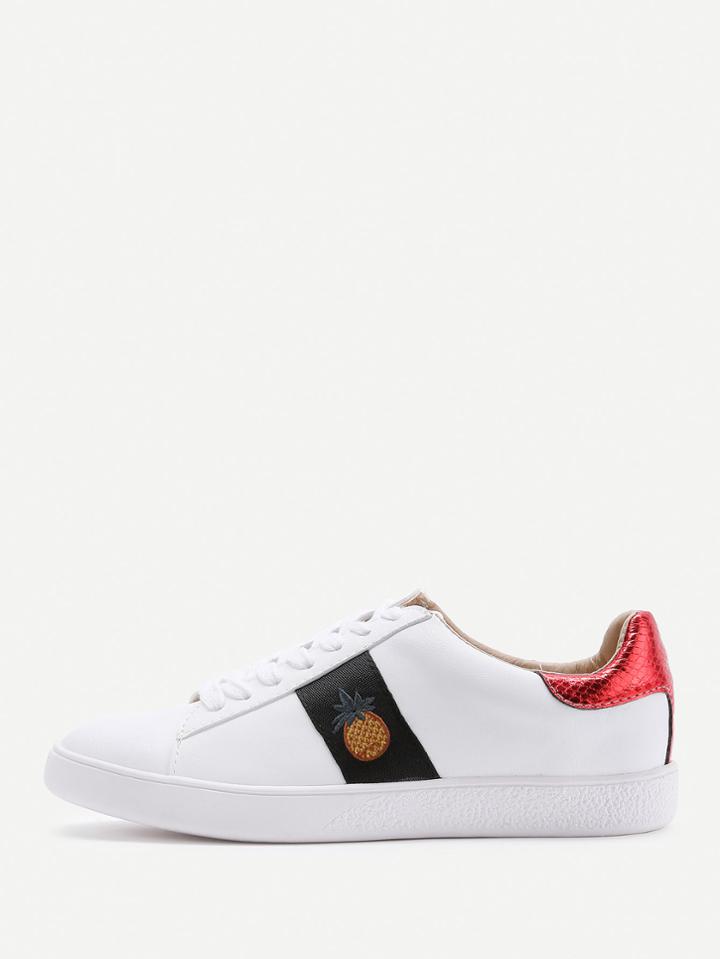 Romwe Contrast Pineapple Pattern Lace Up Sneakers