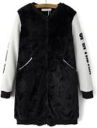 Romwe Black Coat With Letter Print In Arms
