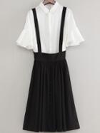Romwe White Bell Sleeve Lapel Blouse With Black Zipper Dress