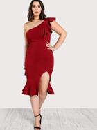 Romwe One Shoulder Split Front Flounce Dress