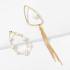Romwe Faux Pearl Circle Mismatched Drop Earrings