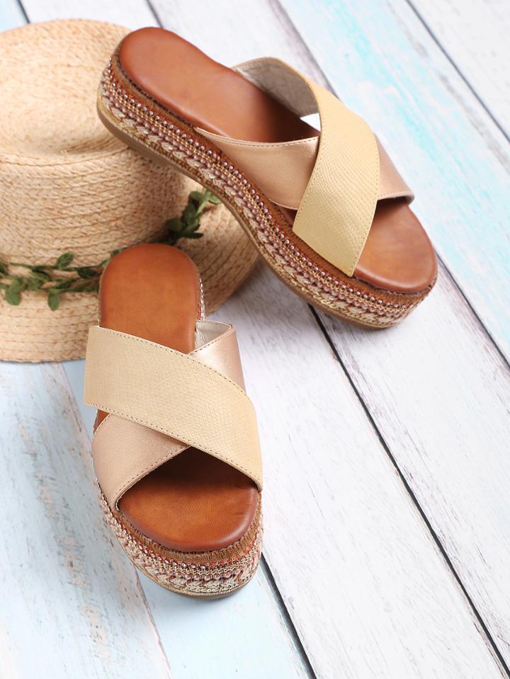 Romwe Rhinestone And Beaded Decorated Flatform Sliders