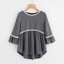 Romwe Crochet Trim Curved Dip Hem Smock Top