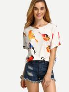 Romwe Multicolor Bird Print Short Sleeve T-shirt