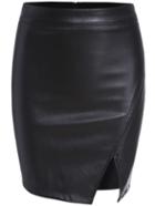 Romwe Black Split Bodycon Pu Skirt
