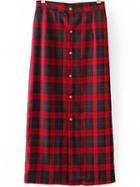 Romwe Red Black Plaid Buttons Skirt