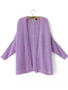 Romwe Open-knit Mohair Purple Cardigan