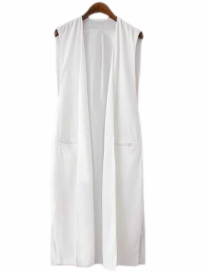 Romwe White Pockets Long Design Vest