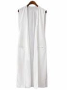 Romwe White Pockets Long Design Vest