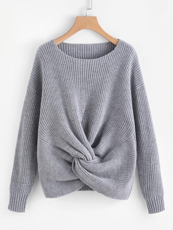 Romwe Twist Front Drop Shoulder Jumper