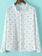 Romwe Fungus Collar Polka Dot With Buttons White Blouse