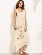 Romwe Apricot Blossom Branch Print Layered Asymmetric Dress