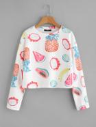 Romwe Drop Shoulder Allover Fruit Print Pullover