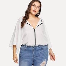 Romwe Plus Deep V Neckline Raglan Sleeve Top