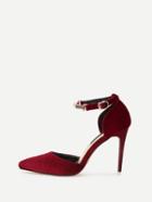 Romwe Wine Red Faux Suede Ankle Strap High Stiletto Pumps