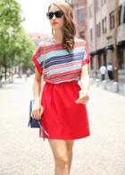 Romwe Red Short Sleeve Striped Loose Casual Dress