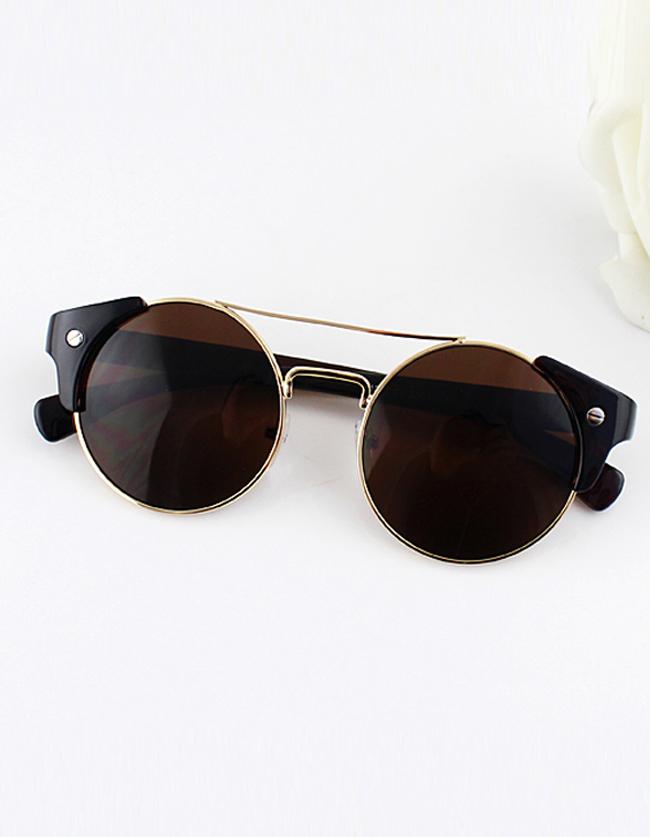 Romwe Brown Metal Frames Wrap Resin Sunglasses