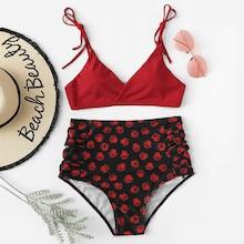 Romwe Ruched Random Calico Print Bikini Set