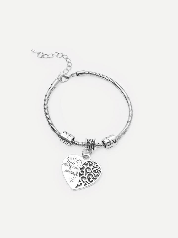 Romwe Silver Letters Hollow Pendant Alloy Bracelet
