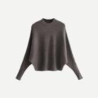 Romwe Solid Ribbed Batwing Sleeve Sweater