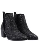 Romwe Black Pointy Sequined Boots