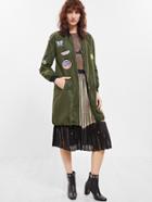 Romwe Army Green Patch Pocket Long Sleeve Jacket
